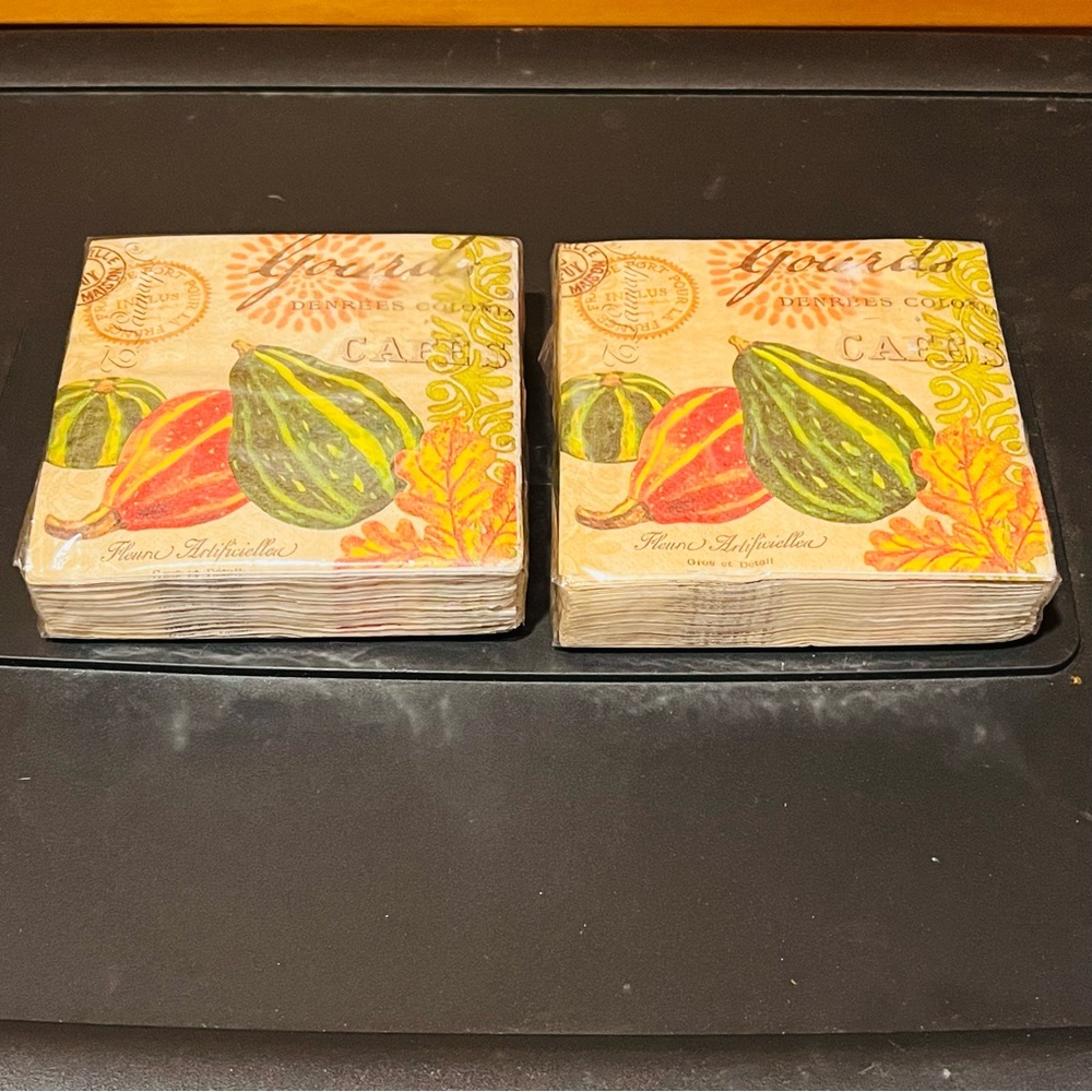 2 Packs Fall Gourds 3-Ply Cocktail Beverage Paper Napkins 36 Ct Each Square New